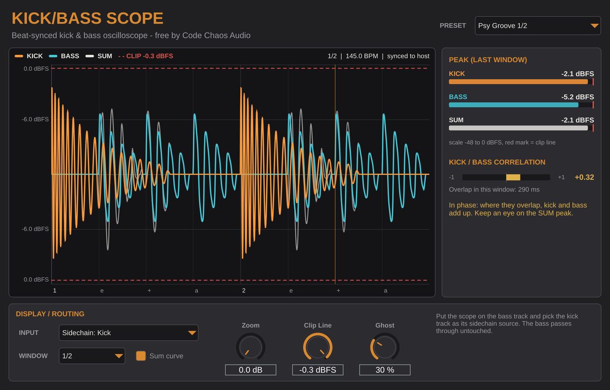 Kick/Bass Scope plugin window