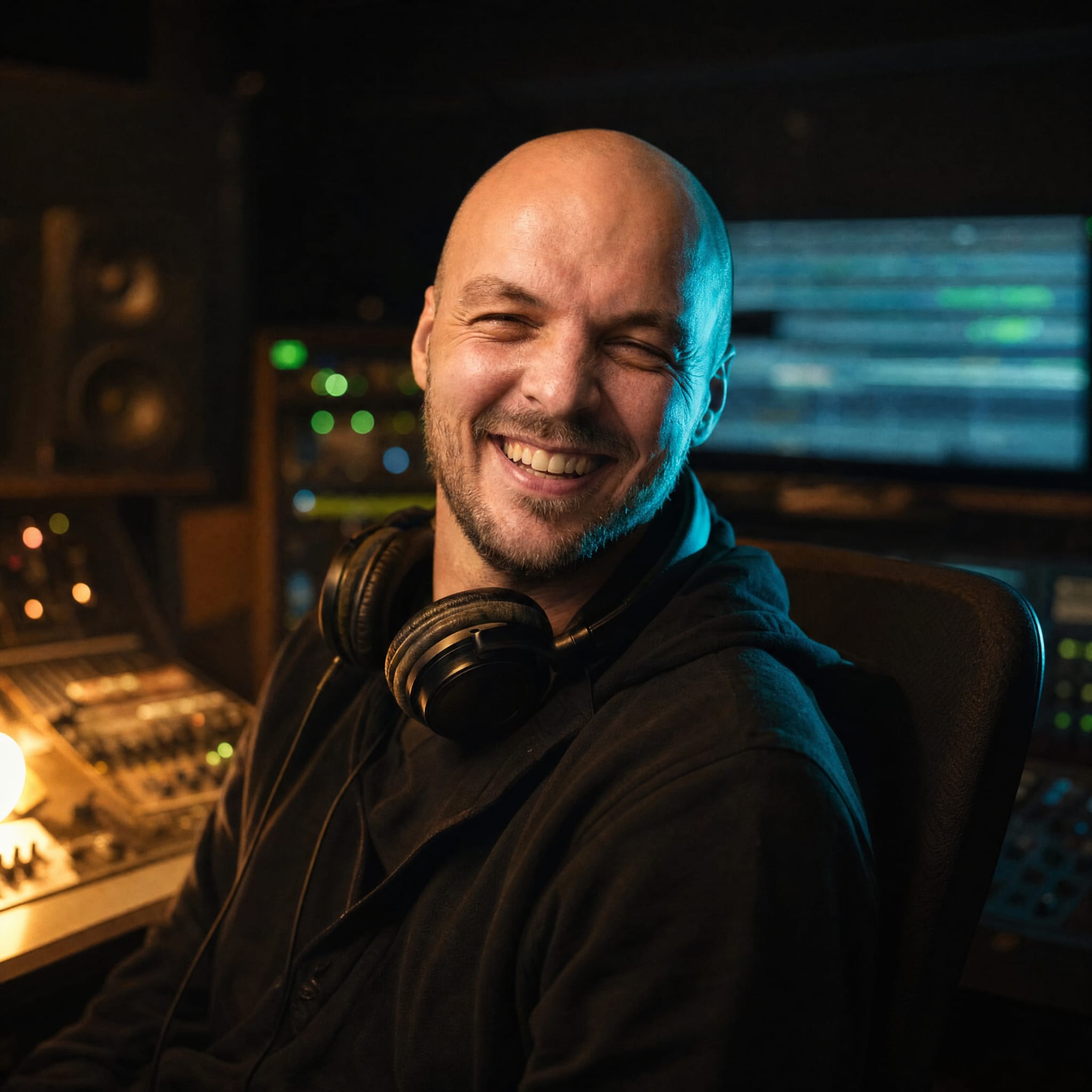 Tim Borchert, Mastering Engineer at Polished, focused at the mixing desk in the studio
